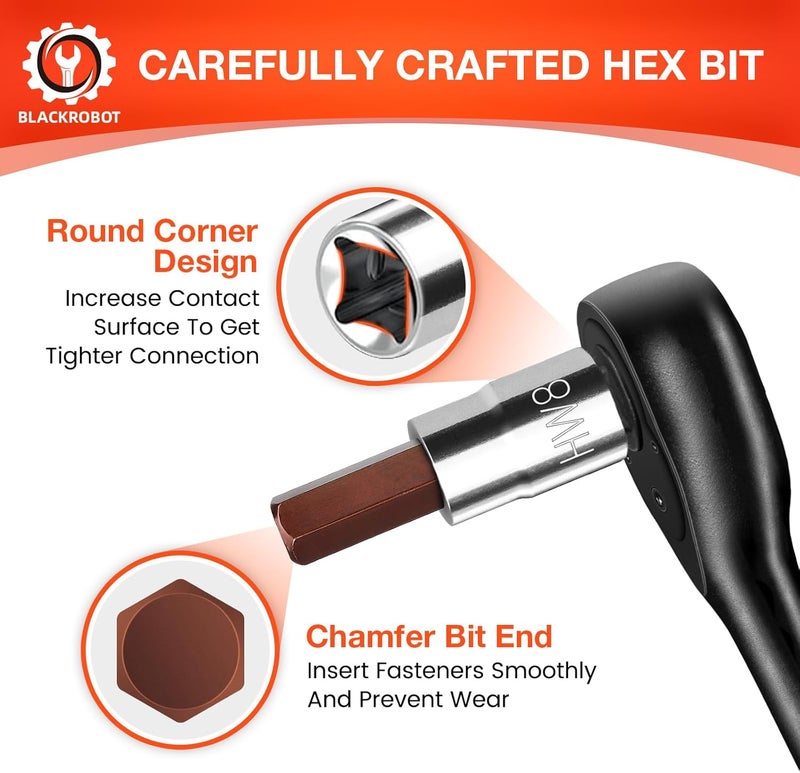 BLACKROBOT 8 mm Hex Bit Socket, 3/8 Inch Drive HW8 Allen Key Socket, Metric, Full Polished, S2 Steel Head Made For Repairing - Image 3